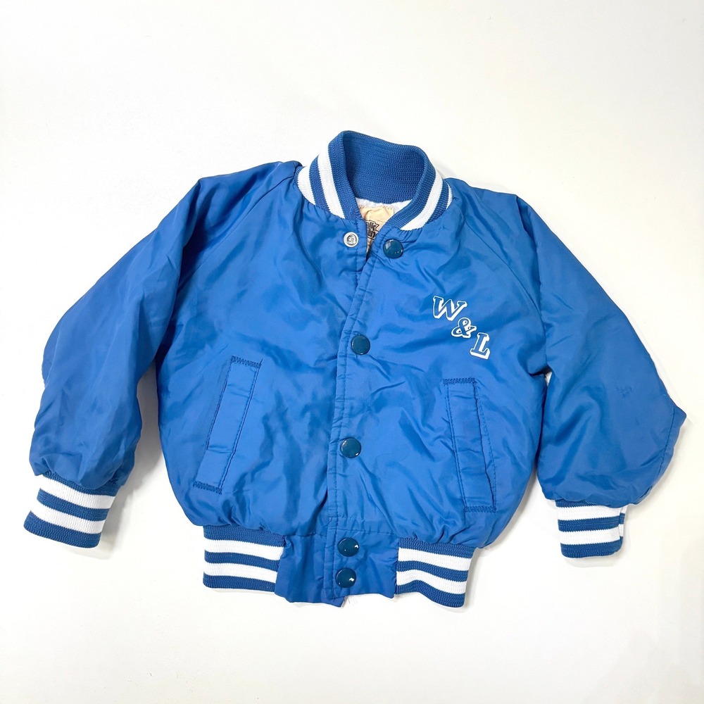 Vintage Chalk Line Snap Front Bomber Nylon Jacket Toddler Blue W & L Size‎ 2